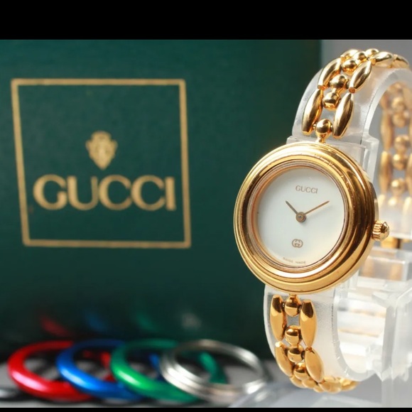 Vintage RARE Gucci 14k Gold Plated Watch Set with Bezels Pristine - Picture 6 of 9